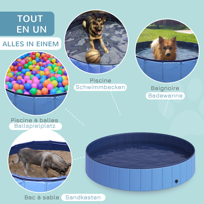 PawHut Dog Pool Великий дитячий басейн для собак Ø120xH30 см з ПВХ Wood Blue, ідеальний басейн для охолодження влітку