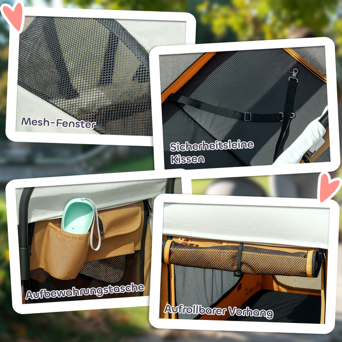 PawHut Коляска для собак Dogs Buggy Складна для собак і кішок до 30 кг Cat Buggy з подушками сітчасті вікна 2 двері Сумка для зберігання Коляска для кішки Buggy Brown | Аосом