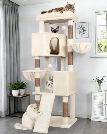 Комплекс для котів Globlazer Kratzbaum XL бежевий 177 см з будиночком, платформою, когтеточками та кошиками