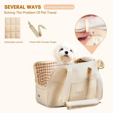 PETCUTE Сумка-переноска для собак та котів, середнього розміру, з кишенями, знімний килимок, для подорожей та авіаперельотів, бежева