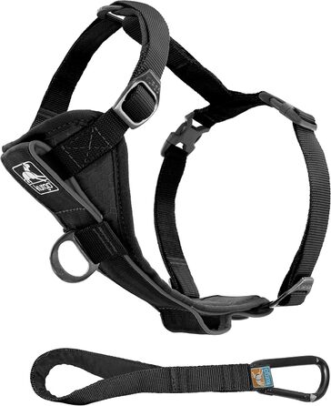 Шлейка для собак Kurgo Tru-Fit Smart XL, чорна, з м'якою нагрудною частиною та D-кільцем, з автомобільним ременем безпеки