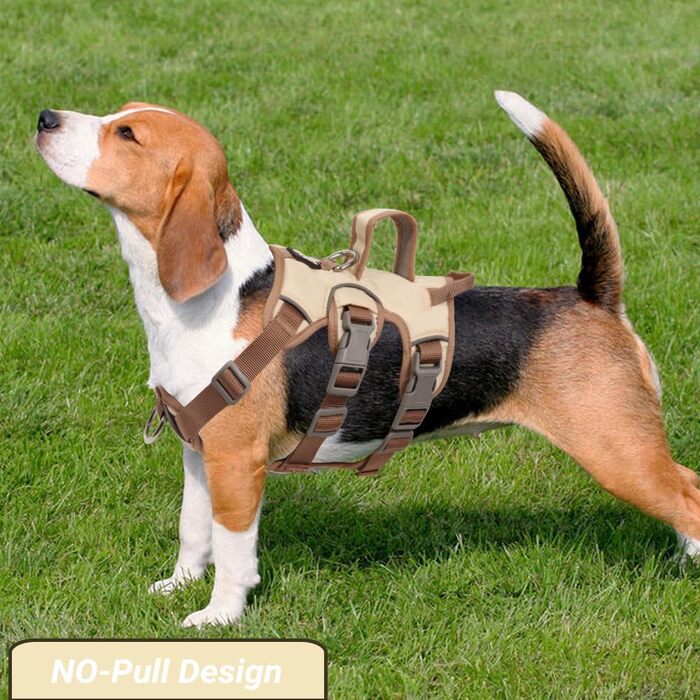 Нашийник для собак від виривання, надійний, з двома ручками та кліпсами для повідків, проти ривка, для собак середніх та маленьких порід, цуценят (чорний) - кліпси для повідків (S, бежевий)