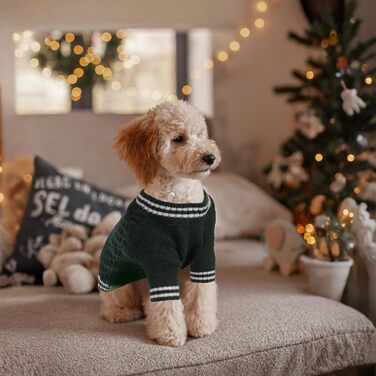 Теплий в'язаний пуловер для собак великих порід (зелений, розмір L) - Французький бульдог, Лабрадор, Німецька вівчарка