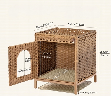 Шафа-будиночок для кота Klippehop з ротанга з лотком, 52x47x48,5 см