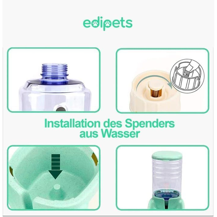 Автоматичний диспенсер для корму для котів та собак Edipets, 2 контейнери, 3.8L, зелений