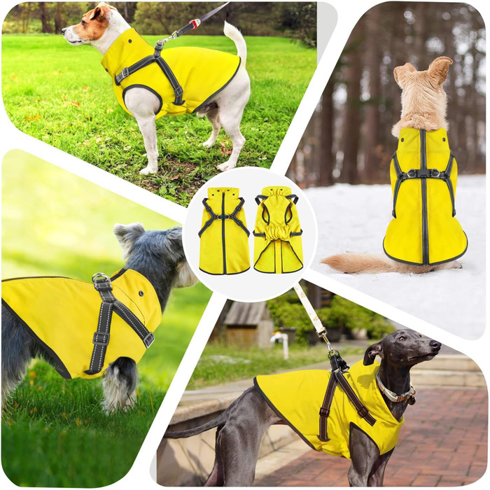 Водонепроникний дощовик для собак Mosucoir з капюшоном, для середніх та великих собак, жовтий (S)