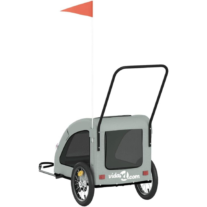 Причіп для собак Fasba: надійний та безпечний причіп для велосипеда, сірий, з прапором та відбивачами, для собак та котів, 63.5 x 124.5 x 66 см