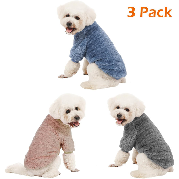 Пуловери для собак Kyaringtso, 2 шт., для маленьких собак, одяг для собак, дівчаток та хлопчиків, ультрам'які та теплі, зимові, на Різдво (XXS - XXL, блакитний + світло-коричневий + темно-сірий)