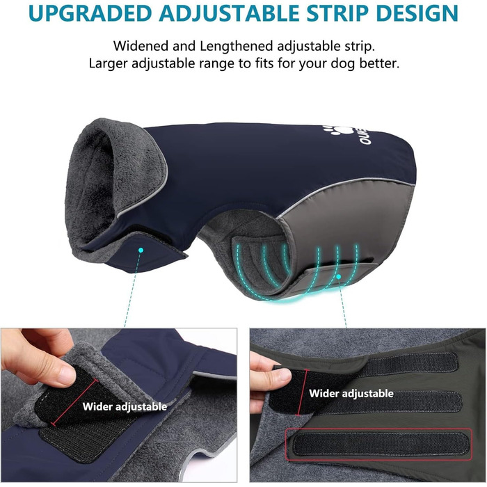 Водонепроникний собачий дощовик IREENUO для великих собак, теплий зимовий дощовик з регульованим ремінцем та світловідбиваючими смугами (4XL, Blue)