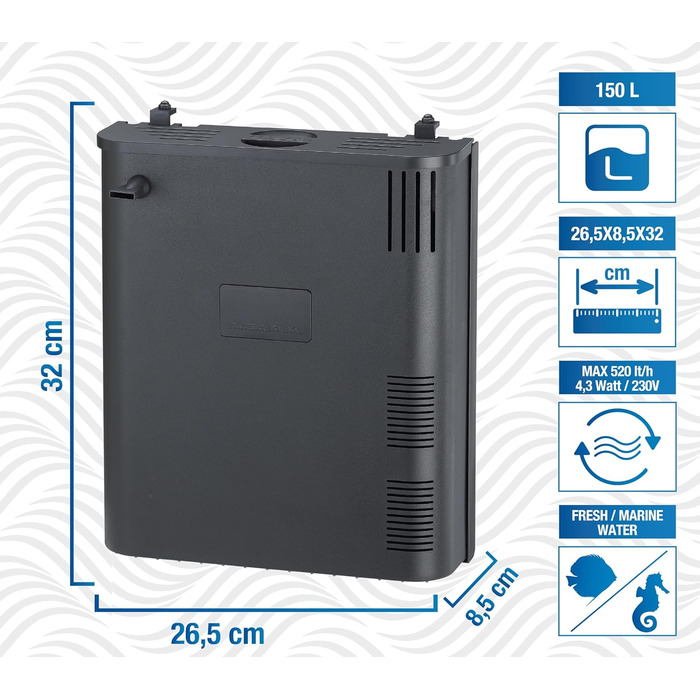Amtra Filtering Box Black 150 — внутрішній біологічний фільтр для акваріумів, 520 л/год, професійні фільтруючі матеріали
