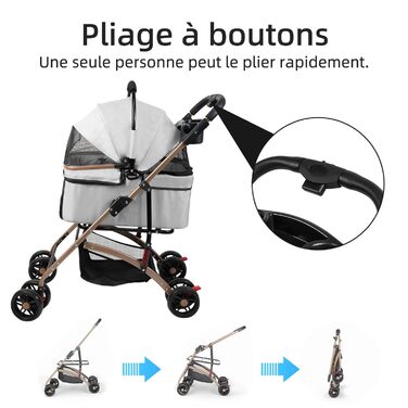 Дитяча коляска для тварин Homewell, сіра, до 20 кг, з відкидним кошиком, сіткою, ременями та тримачем для напоїв