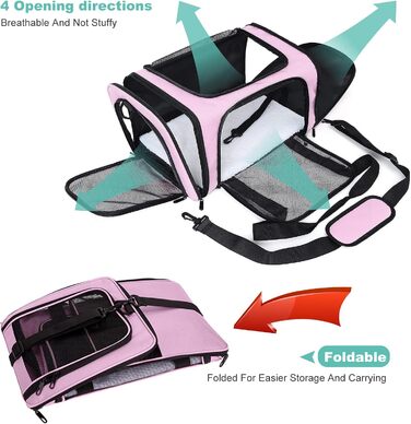 Транспортна сумка для кота/собаки PETCUTE, рожева (L) з м'якою підстилкою та регульованим ременем