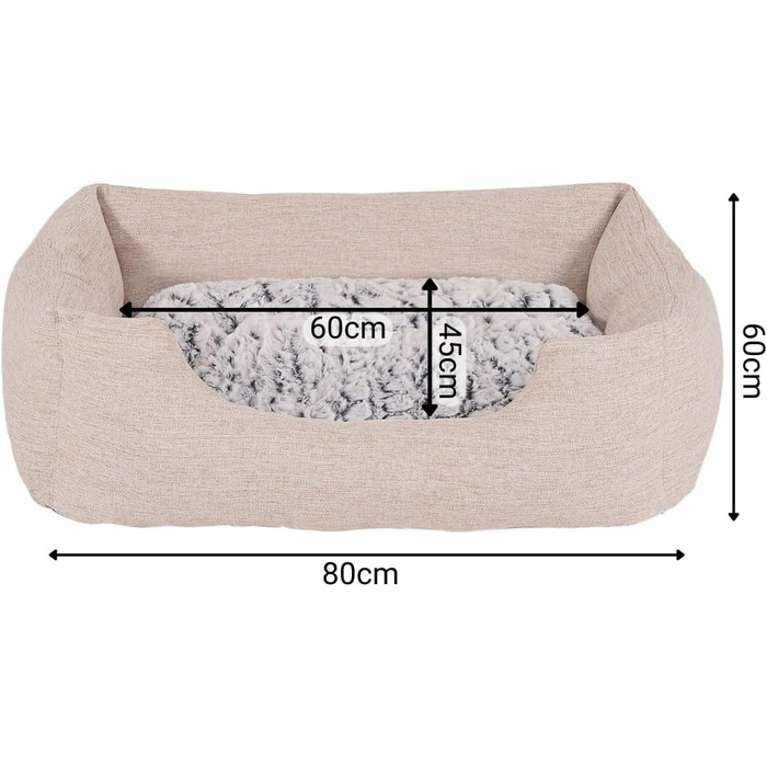 Кругле ліжко для собак та котів Lionto з м'яким зміненим подушечкою, 80x60 см, бежеве, м'яке, глибокий вхід