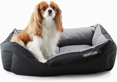 Лягушковий лежак для собак SuperKissen24: лежанка-кошик, лежанка-софа для собак маленьких, середніх та великих порід - миється - розмір M - чорний та сірий - льон, 70x55 см (1 шт.)