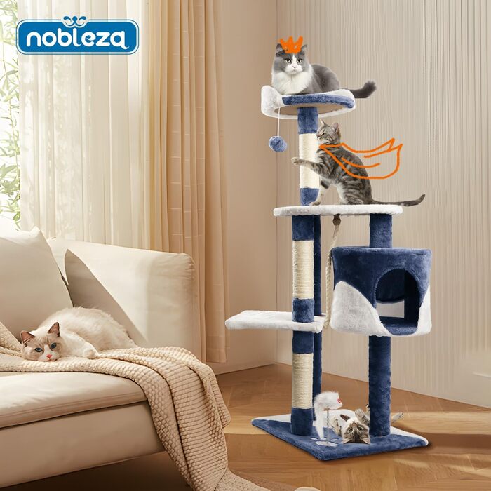 Nobleza Котячий комплекс 118,5 см, дряпка з 3 платформами, будиночком, іграшками, синій