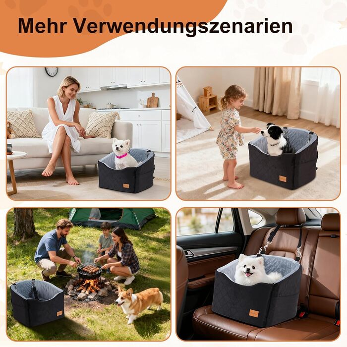 Автокрісло для собак середніх порід до 22,7 кг, автосидіння для собак, крісло-ліжко для подорожей з ременем безпеки, товстим матрацом, неслизьким дном, з можливістю прання та перенесення (Чорний) (55x30x30 см, 52x52x40 см)
