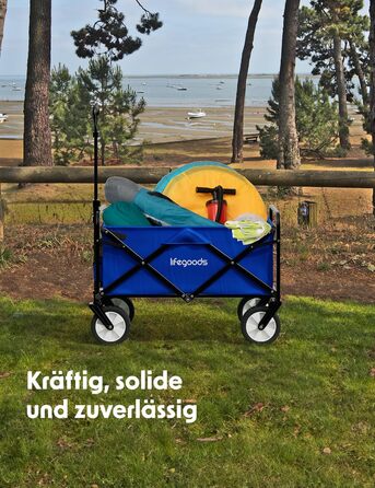 Візок-тачка LifeGoods складний, 98x45 см, блакитний – 94 л, колеса з гуми, 360°