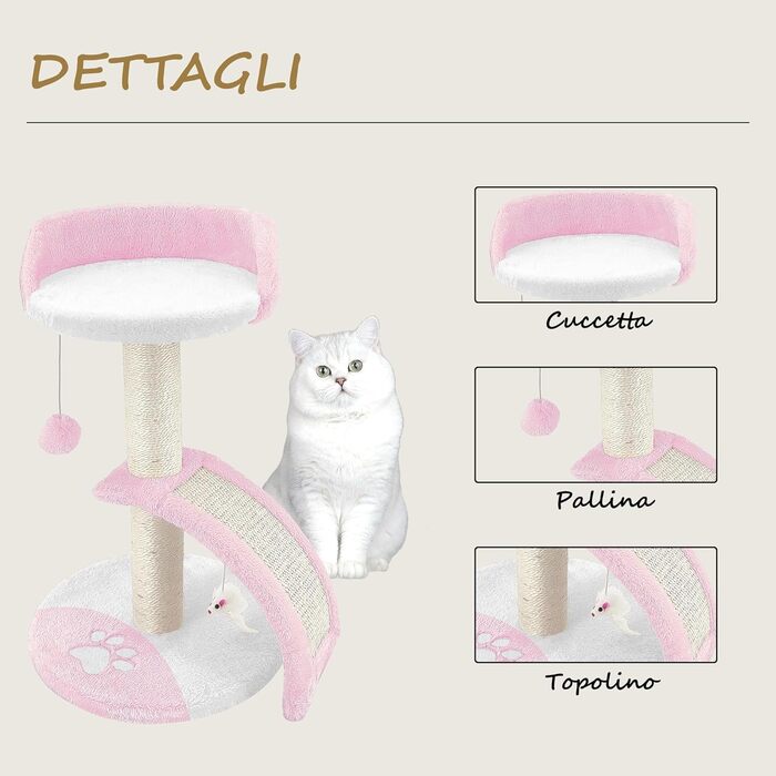 Дерев'яний кігтечка для котів Beltom® Kratzbaum 54 см, рожево-білий