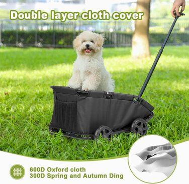 Міні-візок для маленьких домашніх тварин, складний багатофункціональний візок для покупок з висувним ручкою, для прогулянок на вулиці, з вбудованим матрацом та страхувальним тросом, з кишенькою для зберігання (Чорний)