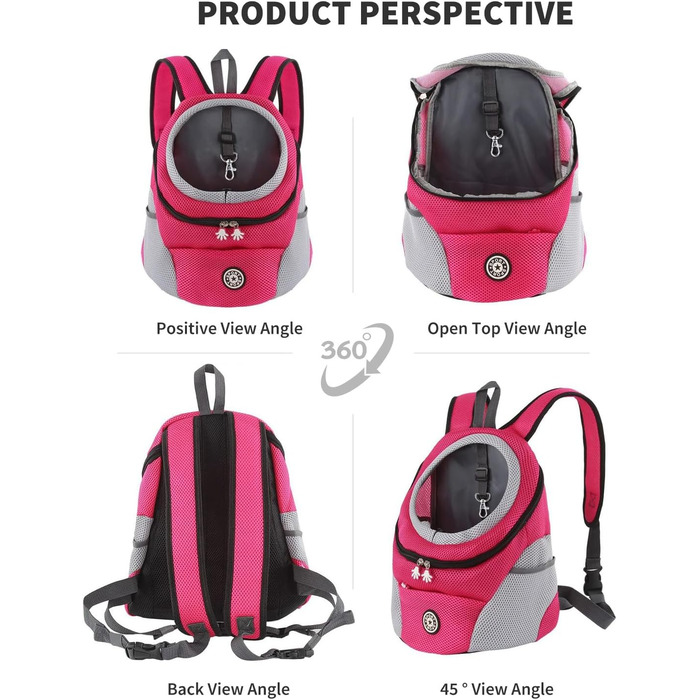 PETCUTE Рюкзак-переноска для собак і котів, регульований, для маленьких тварин, з підкладкою, водонепроникний, дихаючий, з передньою кишенею та страхувальним гачком, для походів, колір Рожево-червоний