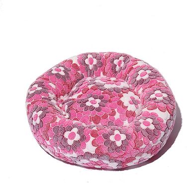 Кругле ліжко для собак FANSU: м'яке, плюшеве, антиковзне, з основою, розмір та колір обираються (110см, рожевий з квітами)