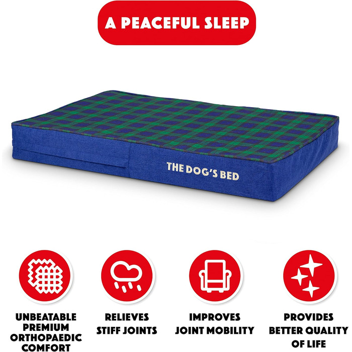 Ортопедичне ліжко для собак, велике, з штучного хутра, 101 x 64 x 10 см, вологостійке, з піною з пам'яті (Mittel (4' глибина), Чорний в клітинку Тартan)