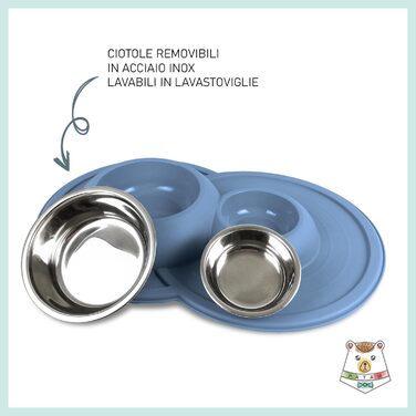 Миска для котів Patam Doppel з нержавіючої сталі з антиковзною підкладкою, анти-перекидна, виробництво Італія, Jerry Grün (Tom Blau)