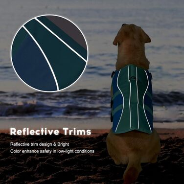 Жилет для плавання собак великий, рятувальний жилет для собак, для плавання та катання на човні, світловідбиваючий жилет для цуценят з високою плавучістю та ручкою для порятунку, регульований, великий розмір (обхват грудей: 19.7-29.5'') (середній (обхват 
