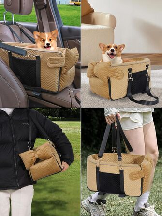 Автокрісло для собак маленьких порід, переноска для собак до 5,9 кг, з м'яким, знімним, миючим подушкою (Колір: Коричневий)