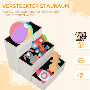 PawHut Pet Stairs Складні сходи для кішок Сходи для собак 3 сходинки з місцем для зберігання для кішок і собак МДФ білий 40x54x48см