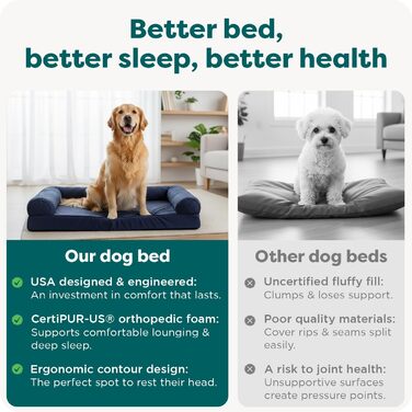 Ліжко для собак Furhaven великого розміру з ортопедичним матрацом, стиль дивана, знімний, washable cover, колір Navy, розмір L 91 x 69 x 17 см