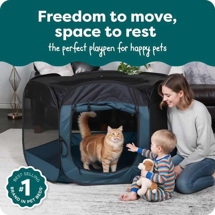 Переносний вольєр для собак та котів Furhaven, складаний ігровий майданчик/вольєр для дому та вулиці з блискавкою, зелений та рожевий, XL зелений/рожевий (Sailor Blue, Extra Large)