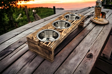 Миски для собак на дерев'яній підставці, набір з 3 шт. по 450 мл
