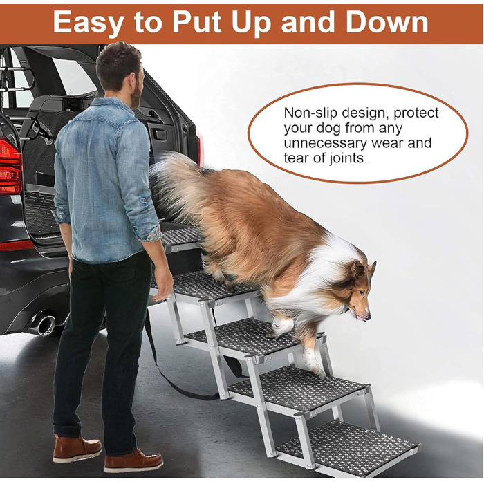 Складні сходи для собак з алюмінію, 5 сходин, вантажопідйомність 80 кг, антиковзне покриття, для автомобілів та SUV, чорний колір