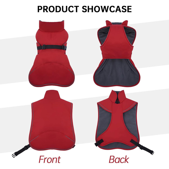 Зимовий теплий куртка для собак - для такс, водонепроникний, з захистом живота та отвором для повідка - червоний