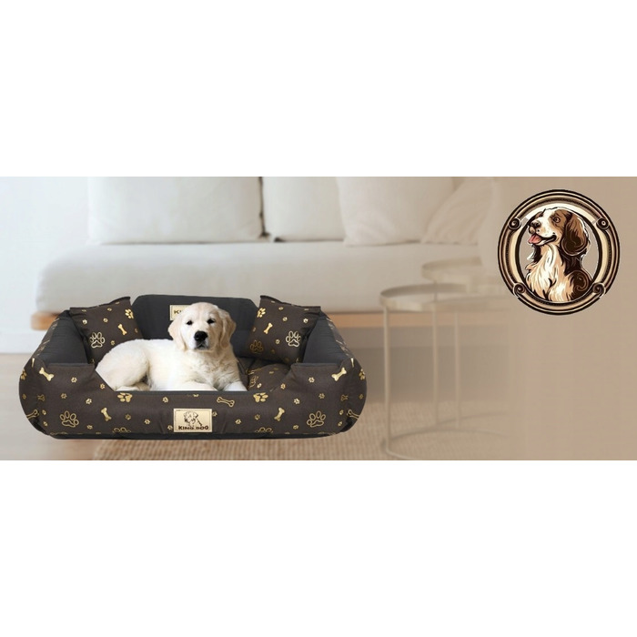Лежак для собак King Dog вологостійкий, коричневий, розмір M, із силіконовою іграшкою-кулькою
