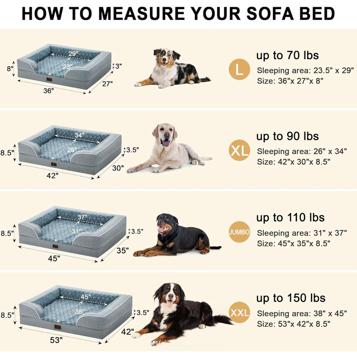 Ортопедичне водонепроникне ліжко для собак великих порід, Memory Foam, XL, з бортиками, Eierkisten-піна, антиковзаюча підкладка, Jumbo, знімний чохол 114x89x22 см