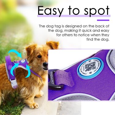ThinkPet Анти-задушлива шлейка для собак, дихаюча, спортивна, з QR-кодом, ідентифікаційною биркою, світловідбиваюча, з ручкою, регульована, для середніх і великих собак, задній/передній кріплення