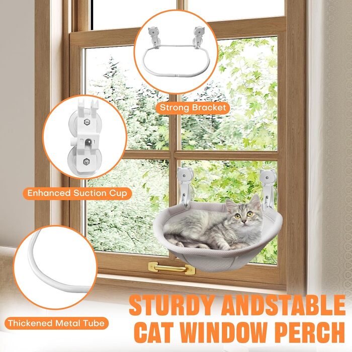 Кішка лежак на вікно Homegroove, 45 x 30 см, сірий, металевий каркас