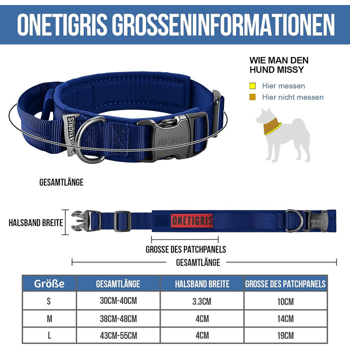 Нашийник для собак OneTigris з металевою застібкою, блакитний, розмір S
