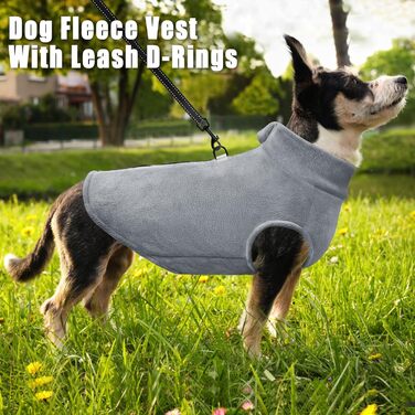 Тепла флісова жилетка для собак Idepet з блискавкою, зимова жилетка-пуловер для маленьких та середніх собак, з кільцем для повідка (Сірий, XXL)