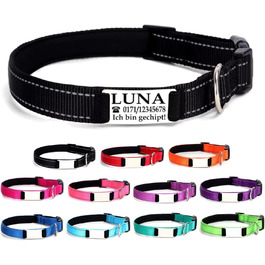 Персоналізований нашийник для собак, з іменем, середнього розміру, 35-50 см, світловідбиваючий (чорний, M)