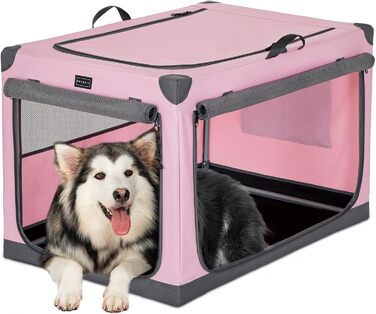 Складаний контейнер Petsfit для собак XL, тканинна переноска з посиленим каркасом, 3 двері, легка для транспортування, рожева