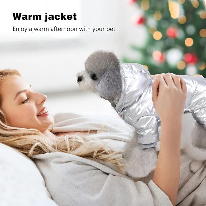 Водонепроникний теплий одяг для собак PETCUTE: куртка з капюшоном для малих, середніх та великих собак, срібно-білий, 2XL