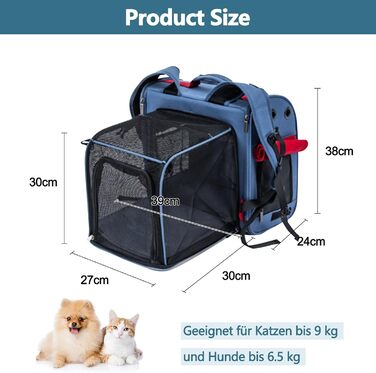 Рюкзак для тварин Galatée, розширюваний, для котів та маленьких собак, дозволений для перевезення в літаку, дихаючий, для подорожей, піших прогулянок, кемпінгу та активного відпочинку (Блакитний)