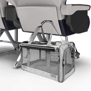 Транспортна переноска для собак та котів SHJOEE, складана, дихаюча, з оксфордської тканини, для великих котів та цуценят, для подорожей, авто, до ветеринара (сірий, 46 x 46 x 30 см)