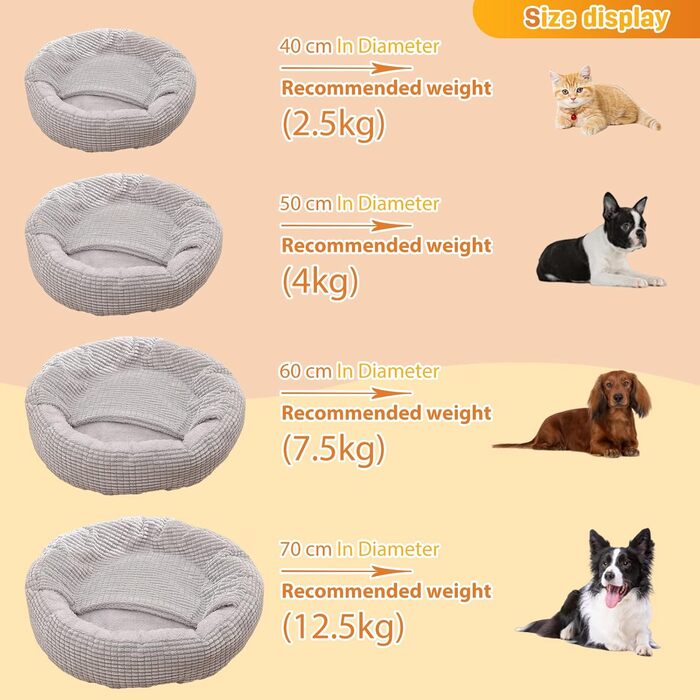 Ліжко для собак і котів PETCUTE, кругле плюшеве, м'яке, знімна кришка, для малих і великих порід, з антиковзною основою, придатне для прання