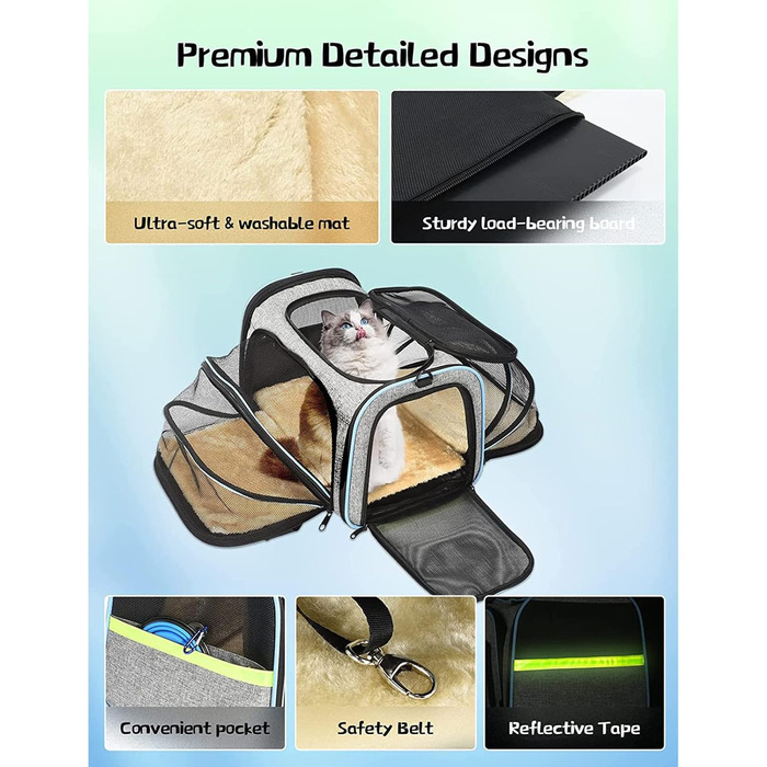 Транспортна сумка для тварин: переноска для котів та собак, сіра/світло-блакитна