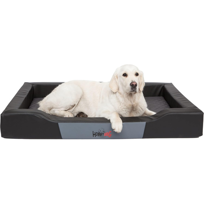 Собаче ліжко-корзина для собак маленьких, середніх та великих порід - подушка для собак - диван для собак з екошкіри, знімний та пральний чохол - Deluxe, розмір M - чорний, 93 x 62 см