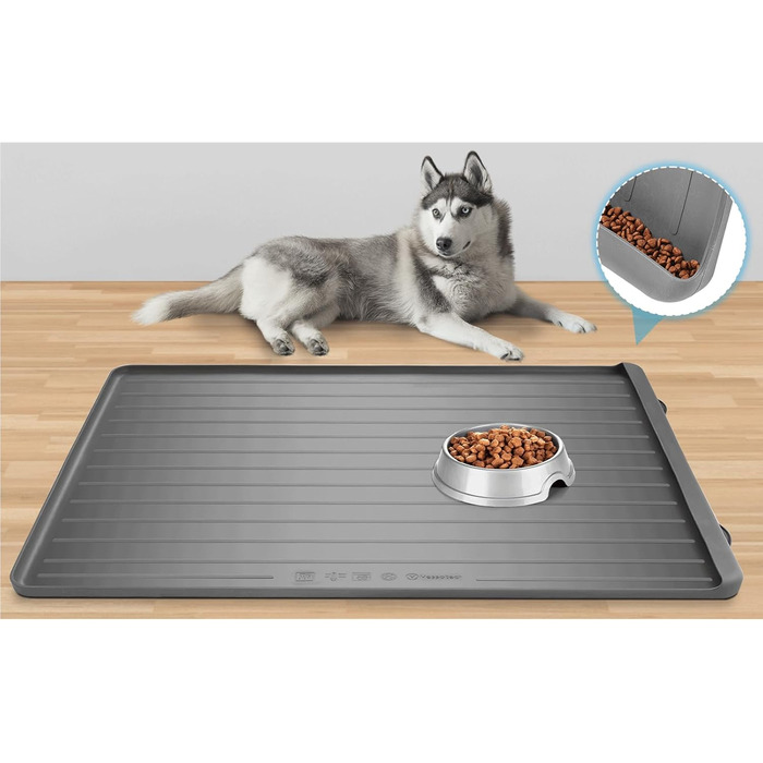 Килимок для годування собак - 99 x 68 см, великий силіконовий килимок для тварин з кишенею для сміття та високими бортиками, вологостійкий килимок для собак та котів, запобігає розливанню, 39''x27''